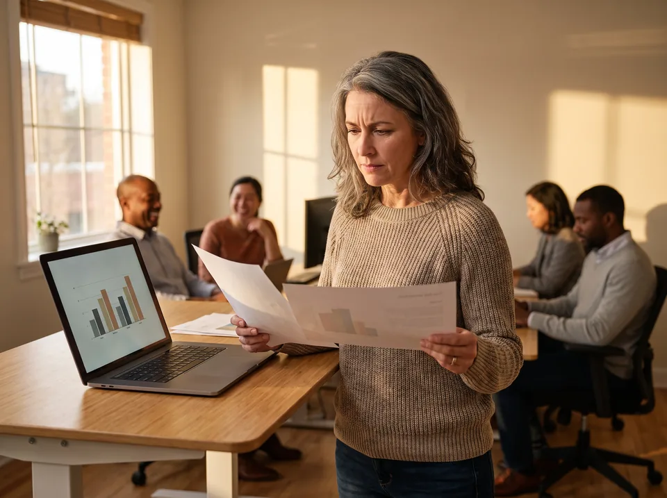 Operations manager reviewing a team's software subscription costs at her desk