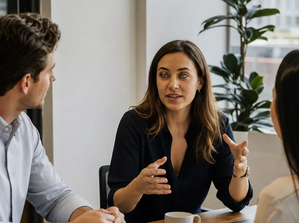 Team lead planning who takes incoming meetings with two colleagues